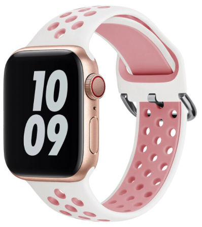 Silikon-Sportband mit Schnalle - Weiß + Pink - Geeignet für Apple Watch 38mm / 40mm / 41mm