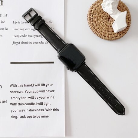 Premium Lederarmband - Schwarz - Geeignet für Apple Watch 38mm / 40mm / 41mm