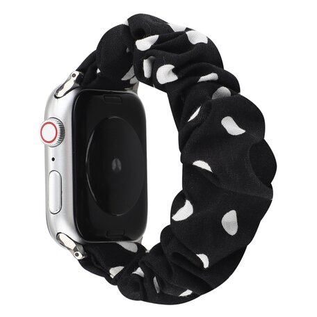 Elastisches Armband - Schwarz mit weißen Tupfen - Geeignet für Apple Watch 38mm / 40mm / 41mm
