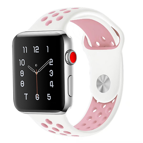 Sportarmband - Größe: M/L - Weiß + Pink - Geeignet für Apple Watch 38mm / 40mm / 41mm