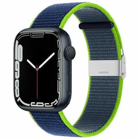 Nylonband mit Clipverschluss - Dunkelblau mit Grün - Geeignet für Apple Watch 42mm / 44mm / 45mm / 49mm