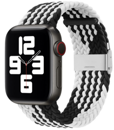 Geflochtenes Armband - Schwarz mit Weiß - Geeignet für Apple Watch 42mm / 44mm / 45mm / 49mm