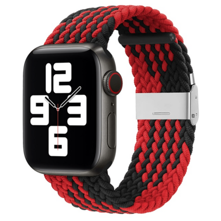 Geflochtenes Armband - Rot mit Schwarz - Geeignet für Apple Watch 42mm / 44mm / 45mm / 49mm