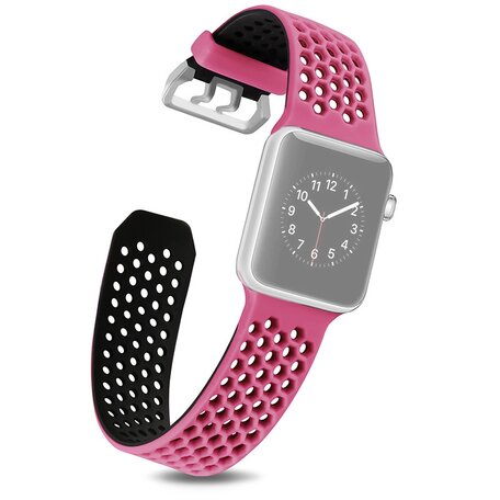 Armband mit Löchern - 2 Farben - Pink mit Schwarz - Geeignet für Apple Watch 42mm / 44mm / 45mm / 49mm