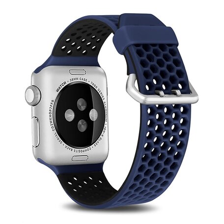 Armband mit Löchern - 2 Farben - Blau mit Schwarz - Geeignet für Apple Watch 42mm / 44mm / 45mm / 49mm