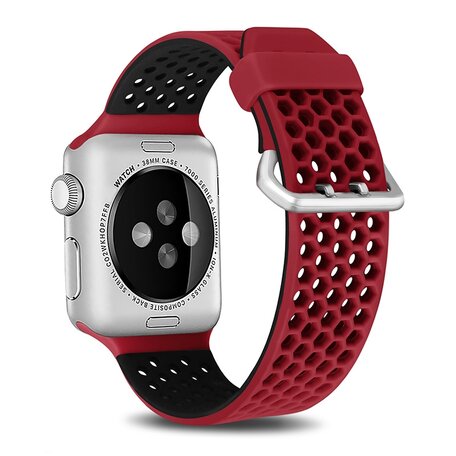 Armband mit Löchern - 2 Farben - Rot mit Schwarz - Geeignet für Apple Watch 42mm / 44mm / 45mm / 49mm