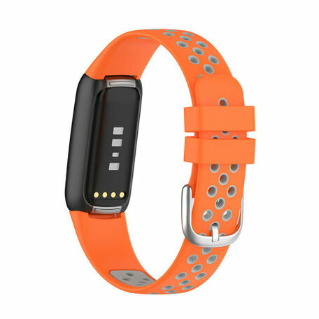 Fitbit Luxe - Silikon-Sportband - Größe: Large - Orange + grau