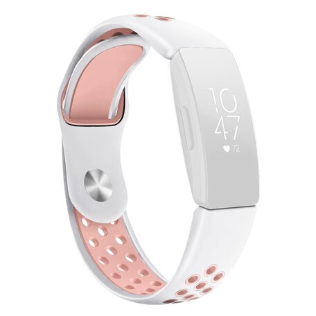 Fitbit Inspire 1 / HR / Ace 2 Silikon-Sportband - Größe: Groß - Weiß + Rosa