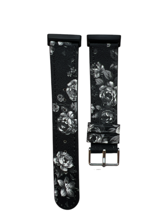 Fitbit Versa 3/4 & Sense 1/2 Lederband - Blumendruck schwarz / weiß