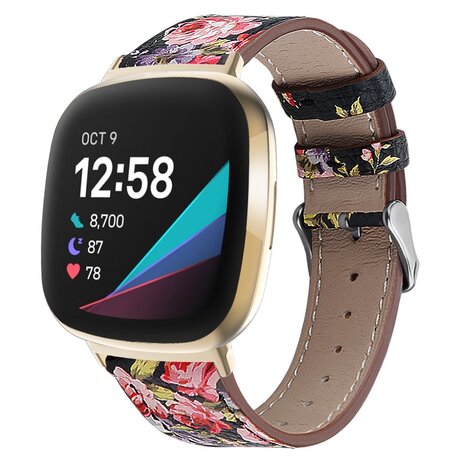 Fitbit Versa 3/4 & Sense 1/2 Lederband - Blumendruck