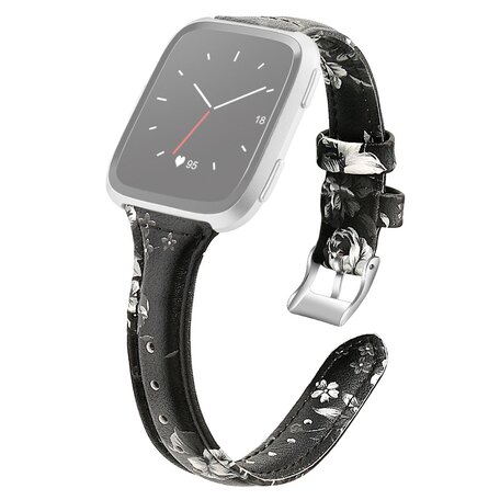 Fitbit Versa 1 / 2 & Lite Armband TPU Leder - Blumendruck schwarz / grau