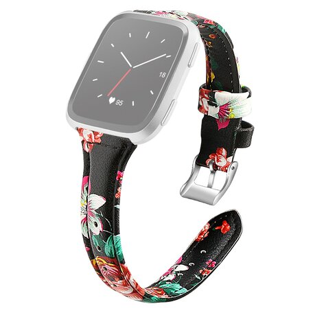 Fitbit Versa 1 / 2 & Lite Armband TPU Leder - Blumendruck rot