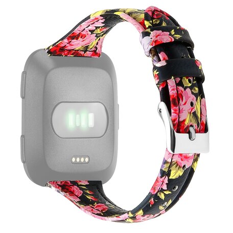 Fitbit Versa 1 / 2 & Lite Armband TPU Leder - Blumendruck schwarz