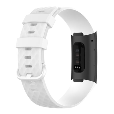 Fitbit Charge 3 & 4 Silikonband mit Diamantmuster - Größe: Klein - Weiß