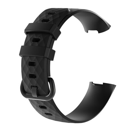 Fitbit Charge 3 & 4 Silikonband mit Rautenmuster - Größe: Klein - Schwarz