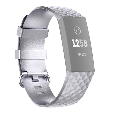 Fitbit Charge 3 & 4 Silikonband mit Diamantmuster - Größe: Klein - Silber