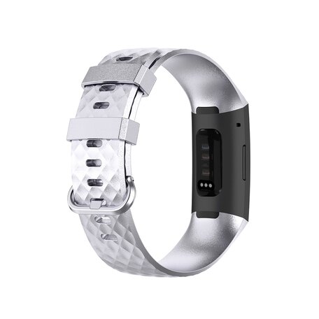 Fitbit Charge 3 & 4 Silikonband mit Diamantmuster - Größe: Klein - Silber