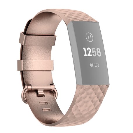 Fitbit Charge 3 & 4 Silikonband mit Rautenmuster - Größe: Groß - Roségold