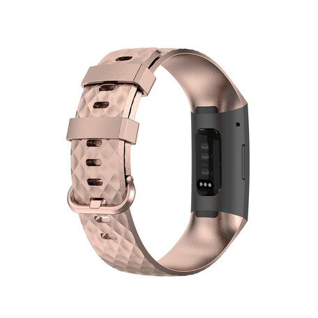 Fitbit Charge 3 & 4 Silikonband mit Rautenmuster - Größe: Groß - Roségold