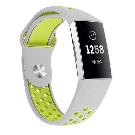 Fitbit Charge 3 & 4 Silikon DOT Armband - Grün / Grau - Größe: Groß