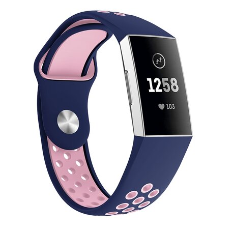 Fitbit Charge 3 & 4 Silikon DOT Armband - Rosa / Blau - Größe: Groß