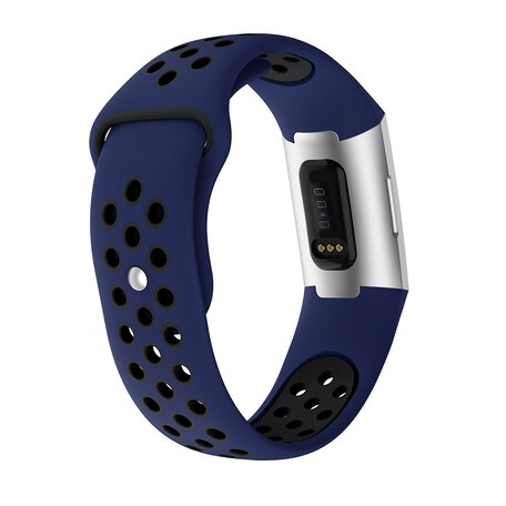 Fitbit Charge 3 & 4 Silikon DOT-Armband - Dunkelblau / Schwarz - Größe: Large