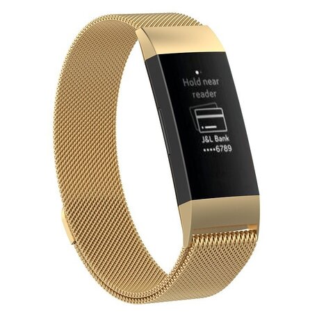 Fitbit Charge 3 & 4 milanaise Armband - Größe: Groß - Gold