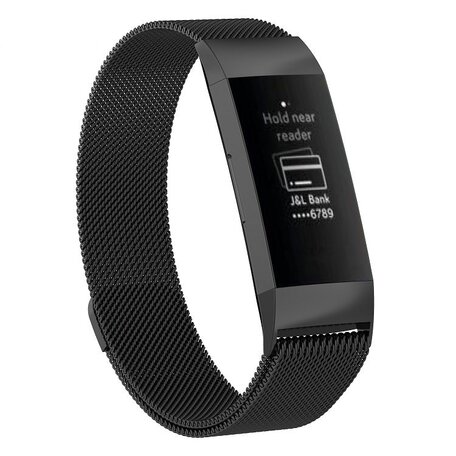 Fitbit Charge 3 & 4 milanaise Armband - Größe: Large - schwarz