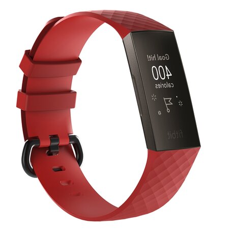 Fitbit Charge 3 & 4 Silikonband mit Diamantmuster - Größe: Groß - Rot