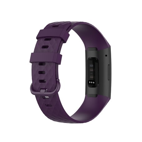 Fitbit Charge 3 & 4 Silikonband mit Rautenmuster - Größe: Groß - Dunkelviolett