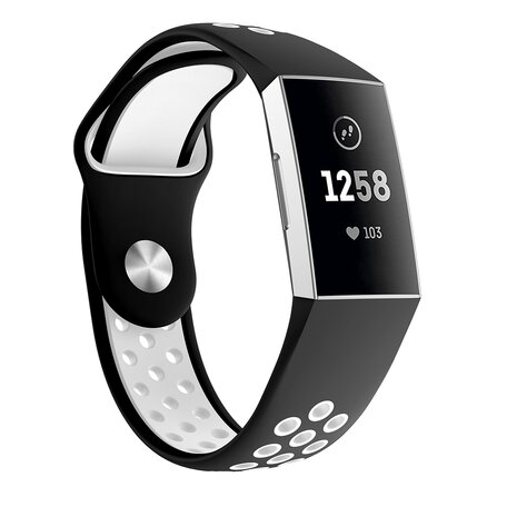 Fitbit Charge 3 & 4 Silikon DOT Armband - Weiß/Schwarz - Größe: Groß