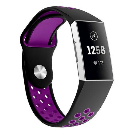 Fitbit Charge 3 & 4 Silikon DOT Armband - Lila/Schwarz - Größe: Groß