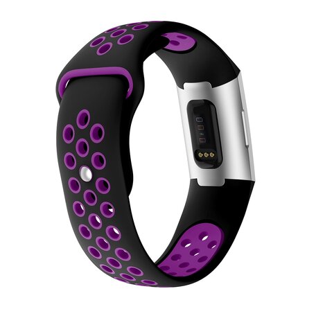 Fitbit Charge 3 & 4 Silikon DOT Armband - Lila/Schwarz - Größe: Groß