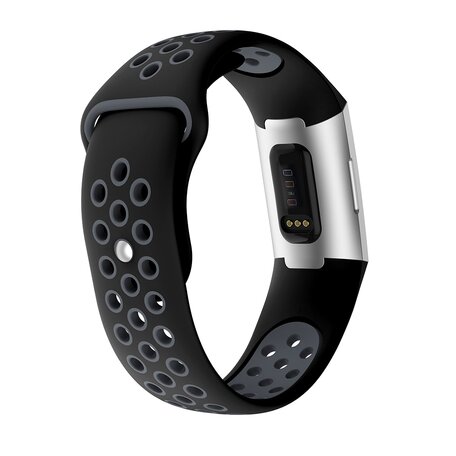 Fitbit Charge 3 & 4 Silikon DOT Band - Schwarz + Grau - Größe: Large