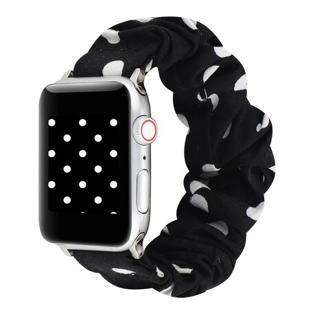 Elastisches Armband - Schwarz mit weißen Tupfen - Geeignet für Apple Watch 42mm / 44mm / 45mm / 49mm