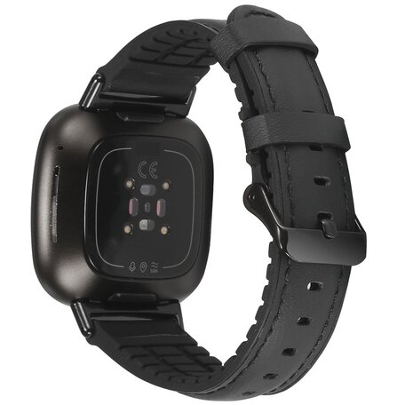 Fitbit Versa 3 & Sense 1 - Leder + Silikonband - Schwarz