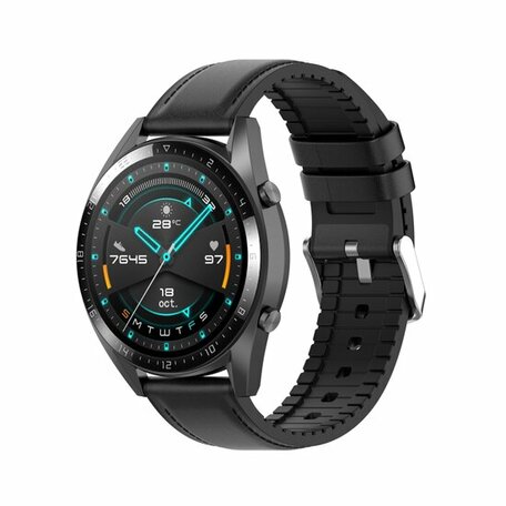 Leder- und Silikonarmband - Schwarz - Samsung Galaxy Watch Active 2