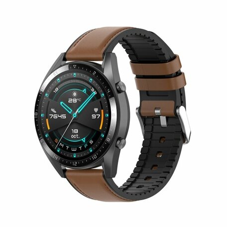 Leder- und Silikonarmband - Braun - Samsung Galaxy Watch Active 2