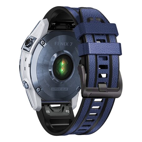 Leder + Silikonband - Blau - Garmin Fenix 7X / 6X / 5X