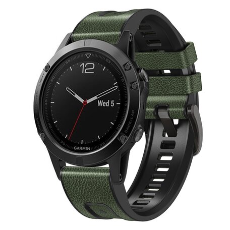 Leder + Silikonband - Grün - Garmin Fenix 7X / 6X / 5X