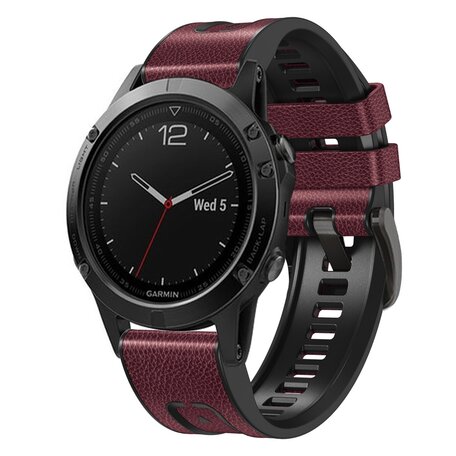 Leder + Silikonband - Bordeaux - Garmin Fenix 7X / 6X / 5X