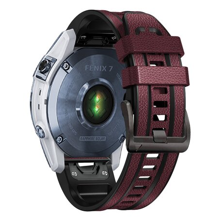 Leder + Silikonband - Bordeaux - Garmin Fenix 7X / 6X / 5X