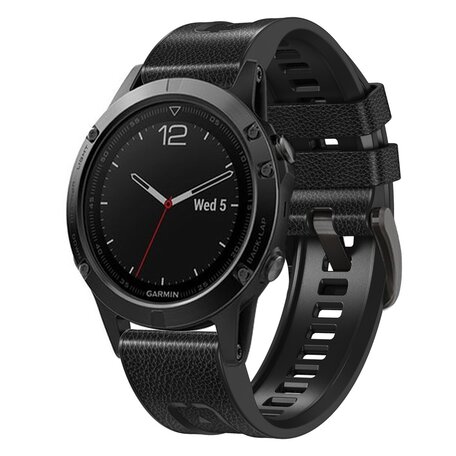 Leder + Silikonarmband - Schwarz - Garmin Fenix 7X / 6X / 5X