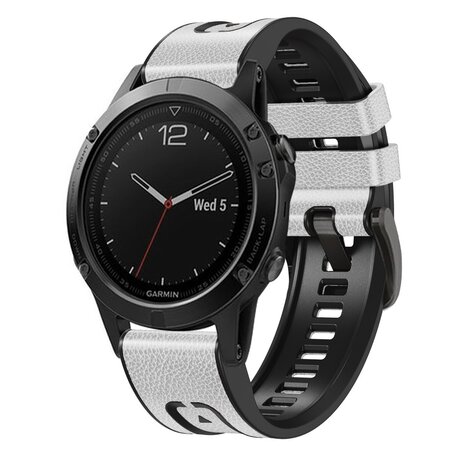 Leder + Silikonband - Weiß - Garmin Fenix 7X / 6X / 5X