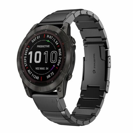 Edelstahl-Gliederarmband - Schwarz - Garmin Fenix 7S / 6S / 5S & Instinct 2s