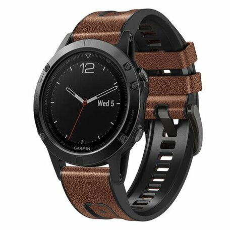 Leder + Silikonband - Braun - Garmin Fenix 7 / 6 / 5