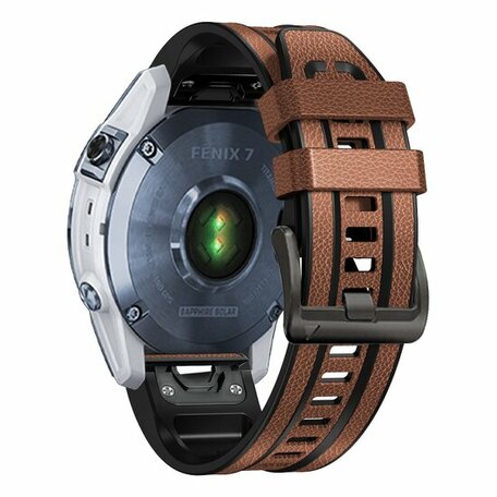 Leder + Silikonband - Braun - Garmin Fenix 7 / 6 / 5