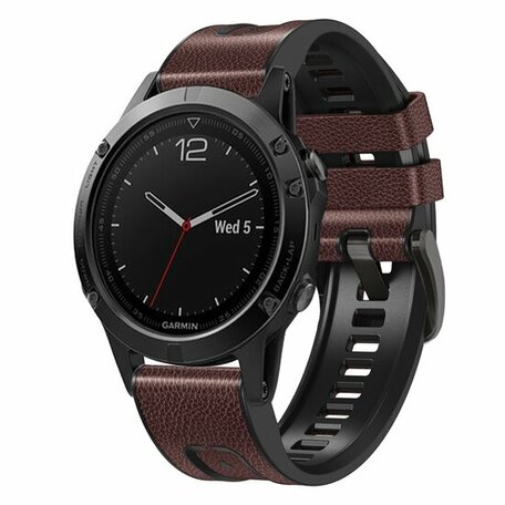 Leder + Silikonband - Dunkelbraun - Garmin Fenix 7 / 6 / 5