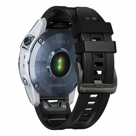 Leder + Silikonband - Schwarz - Garmin Fenix 7 / 6 / 5