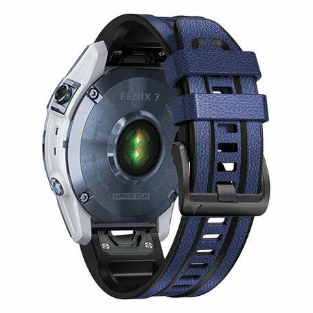 Leder + Silikonarmband - Blau - Garmin Quatix 7X / 6X & Tactix 7 (pro)